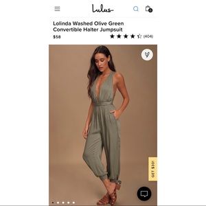 Lolinda Washed Olive Green Convertible Halter Jumpsuit, Size Small